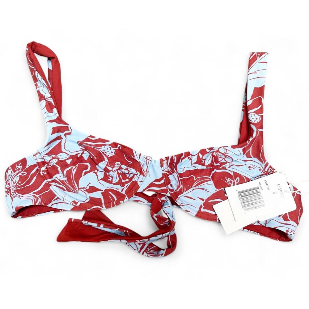 L*Space size S Nikita Swim Top Going Tropical Red Blue Tie Back Underwire New